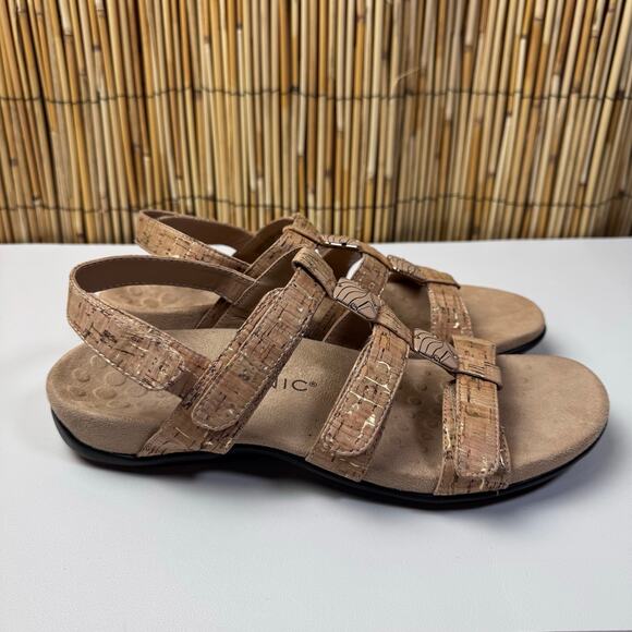 Vionic Amber Sandals Womens Size 10 Tan Cork Adjustable Strap Open Toe Flats - Picture 2 of 11
